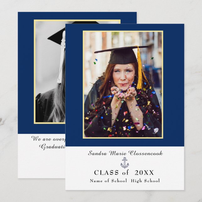 modern navy blue  graduation announcement (Front/Back)