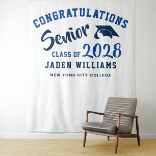 Modern Navy Blue Graduation Photo Booth Backdrop Tapestry
