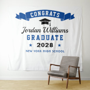 Modern Navy Blue Graduation Photo Booth Backdrop Tapestry