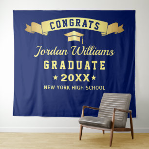 Modern Navy Blue Graduation Photo Booth Backdrop Tapestry
