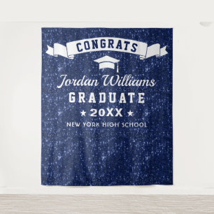 Modern Navy Blue Graduation Photo Booth Backdrop Tapestry
