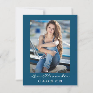 Modern Navy Blue Graduation Photo Invitation