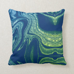 Modern navy blue green abstract marble pattern throw pillow