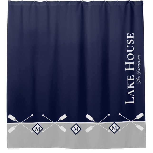 Modern Navy Blue Grey Monogram Lake House Nautical (Front)