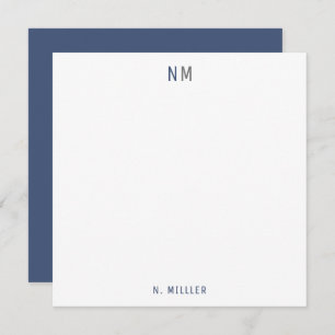 Modern Navy Blue Grey Monogram Two Initials Flat Card
