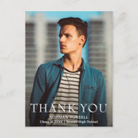 Modern Navy Blue Guy Photo Graduation Thank You