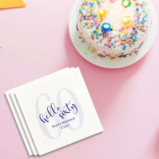 Modern Navy Blue Hello Sixty Birthday Napkins (Creator Uploaded)