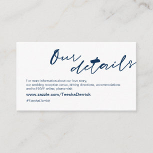 Modern Navy Blue ink, minimalism font, Our Details Enclosure Card