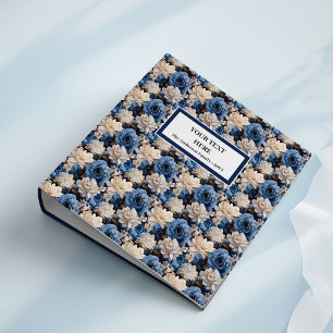 Modern Navy Blue Ivory Floral Memory Binder Album