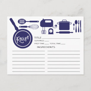 Modern Navy Blue Kitchen Utensils Recipe Card