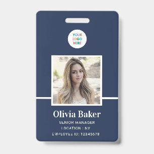 Modern Navy Blue  Logo Security Employee Photo Badge