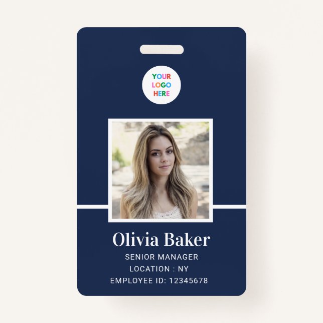 Modern Navy Blue  Logo Security Employee Photo Badge (Front)