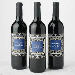Modern Navy Blue Masculine Customized Birthday Wine Label