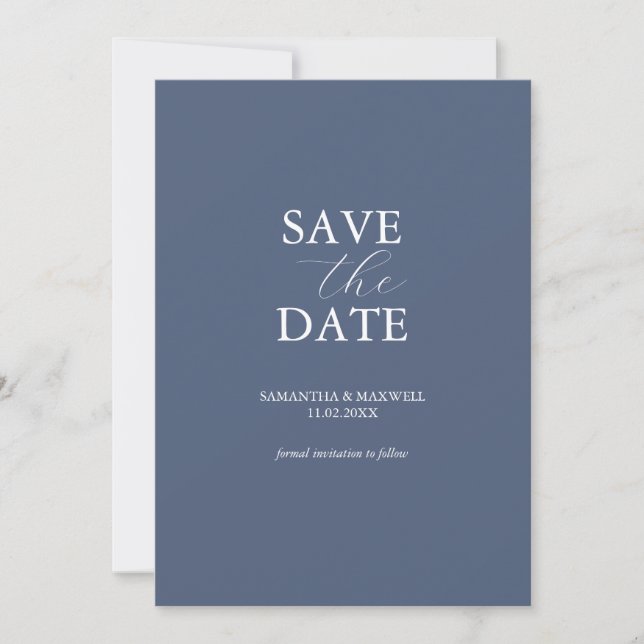 Modern Navy Blue Minimal Save The Date (Front)