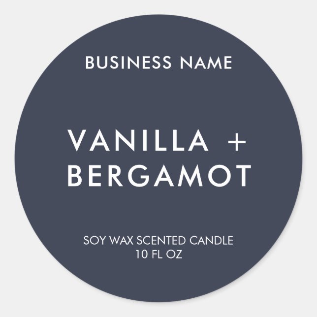 Modern Navy Blue Minimalist Candle Label (Front)
