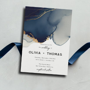 Modern Navy Blue Minimalist Elegant Chic Wedding Invitation