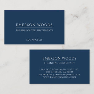 Modern Navy Blue Minimalist Financial Consultant  Business Card