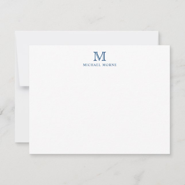 Modern Navy Blue Minimalist Name Monogram Note Card (Front)