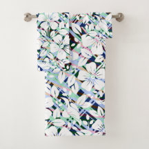 Modern Navy Blue Mint Green Floral Print