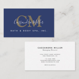 Modern Navy Blue Monogram Name Professional Business Card