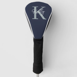 Modern Navy Blue Monogram Script Golf Head Cover