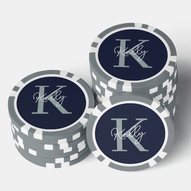 Modern Navy Blue Monogram Script Poker Chips (Stack)