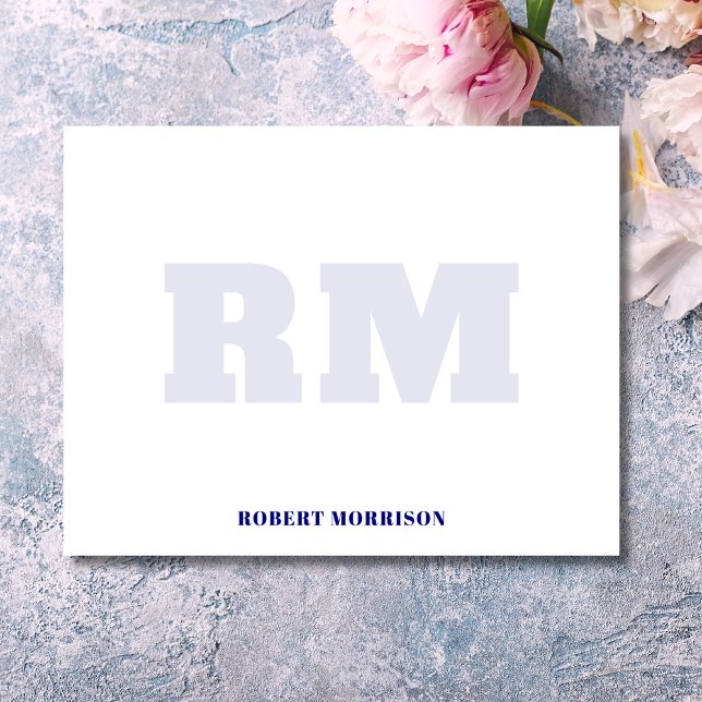Modern Navy Blue Monogram Stationery Note Card (Creator Uploaded)