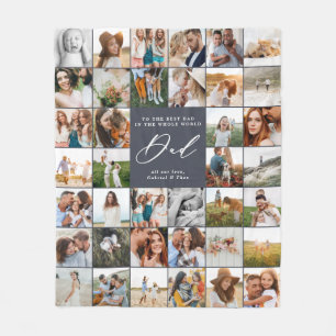 Modern navy blue multi photo script dad gift fleece blanket