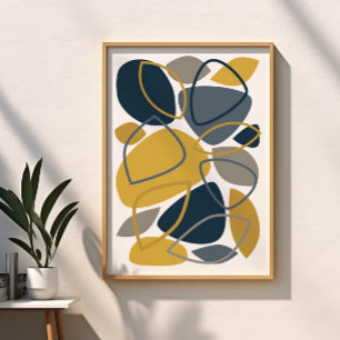 Modern Navy Blue Mustard Abstract Pattern Poster