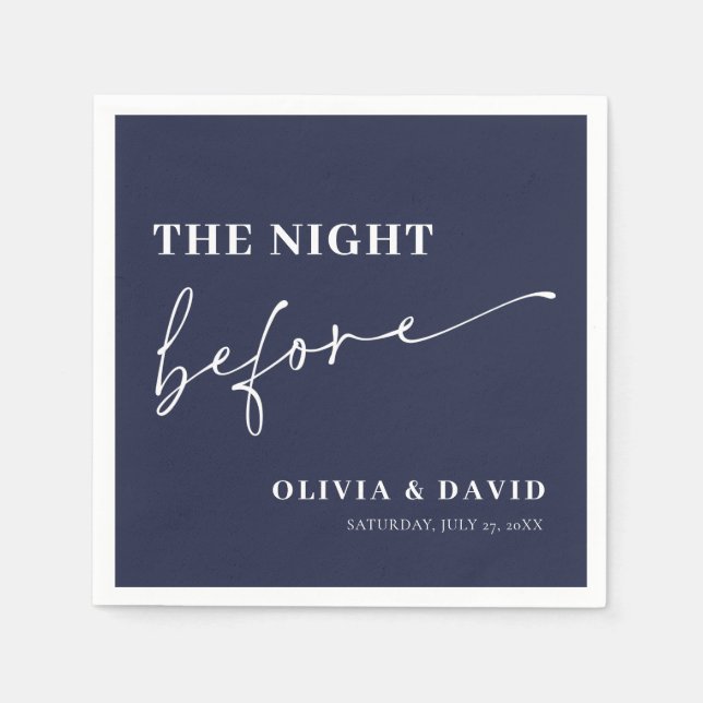 Modern Navy Blue Night Before Rehearsal Dinner Napkin (Front)