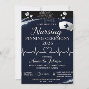 Modern Navy Blue Nursing Pinning Ceremony Invitati Invitation