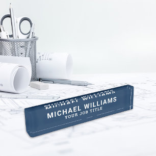 Modern Navy Blue Office Employee Nameplate