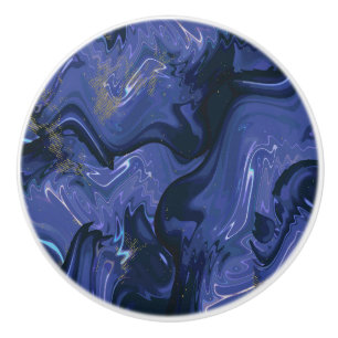 Modern navy blue ombre gold marble pattern ceramic knob