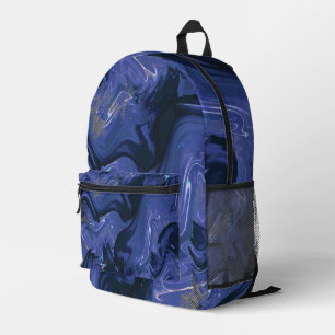 Modern navy blue ombre gold marble pattern printed backpack
