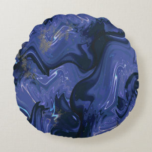 Modern navy blue ombre gold marble pattern round pillow