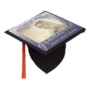 Modern Navy Blue Ombre Graduate Photo Graduation Cap Topper