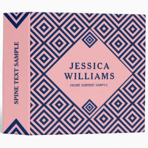 Modern Navy Blue On Pink Geometric Pattern Binder