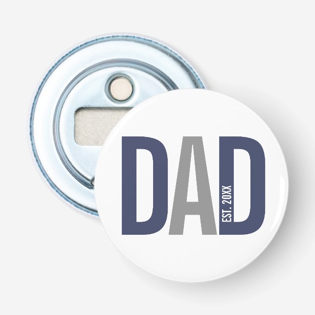 Modern Navy Blue Personalized Dad Established Bottle Opener (Front)