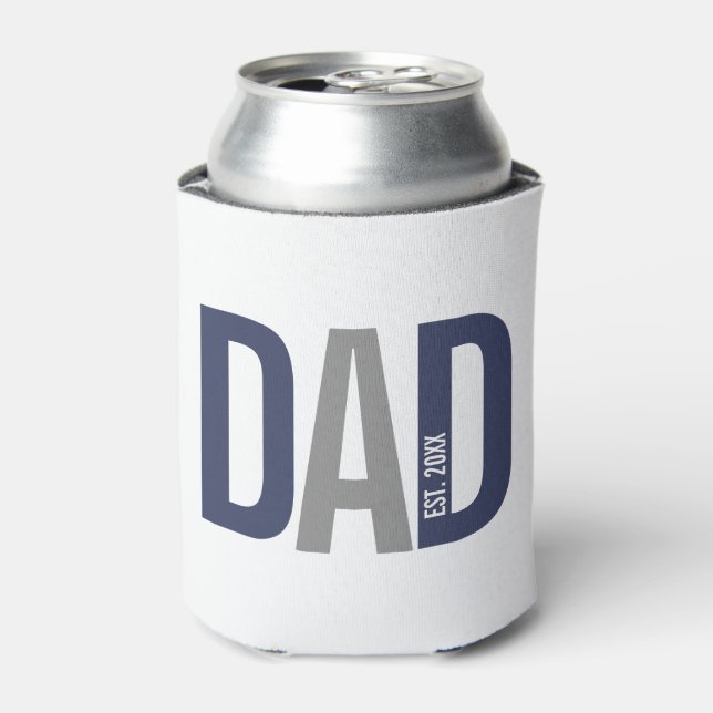 Modern Navy Blue Personalized Dad Established Can Cooler (Can Front)
