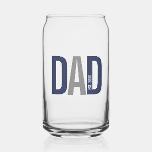 Modern Navy Blue Personalized Dad Established Can Glass