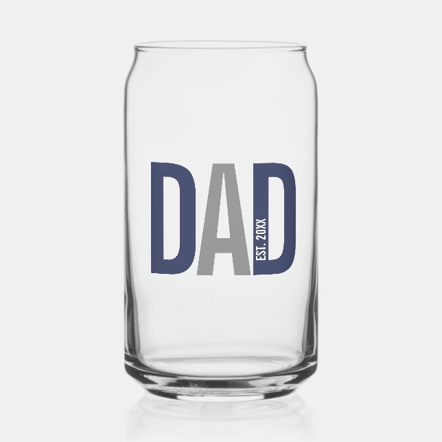 Modern Navy Blue Personalized Dad Established Can Glass (Front)