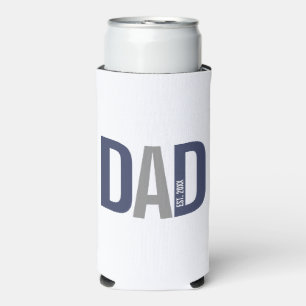 Modern Navy Blue Personalized Dad Established Can Seltzer Can Cooler