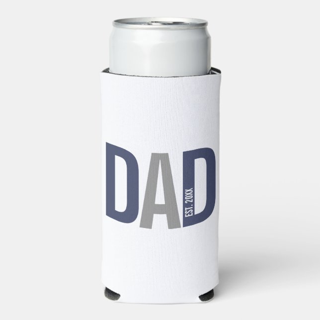 Modern Navy Blue Personalized Dad Established Can  Seltzer Can Cooler (Seltzer Front)