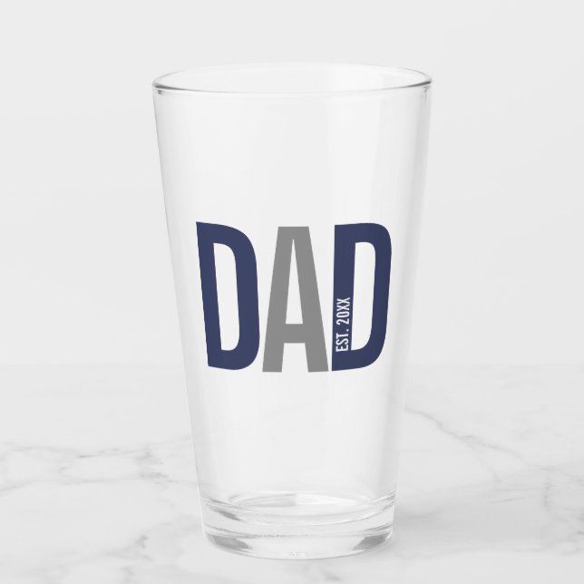 Modern Navy Blue Personalized Dad Established Glass (Front)