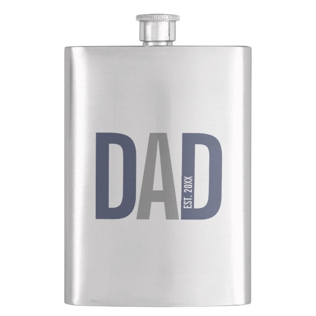 Modern Navy Blue Personalized Dad Established Hip Flask (Front)