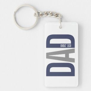 Modern Navy Blue Personalized Dad Established Keychain