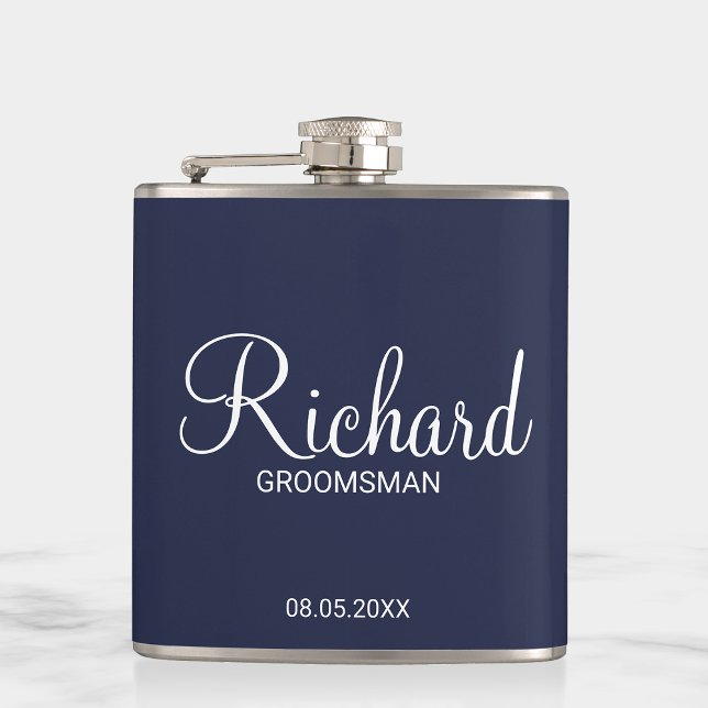 Modern Navy Blue Personalized Groomsman Hip Flask (Creator Uploaded)