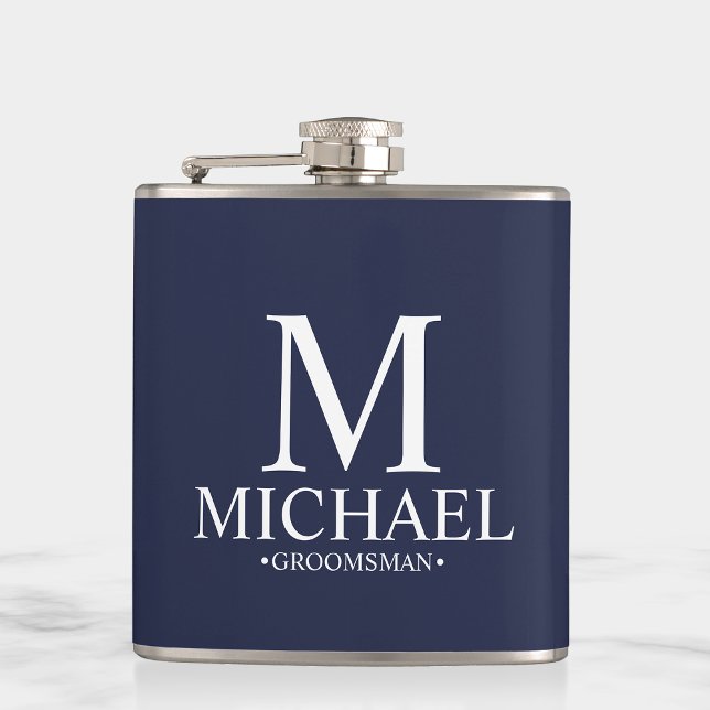 Modern Navy Blue Personalized Groomsman Hip Flask (Creator Uploaded)