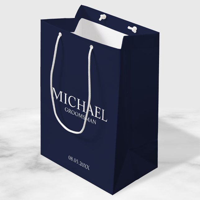Modern Navy Blue Personalized Groomsman Medium Gift Bag (Creator Uploaded)