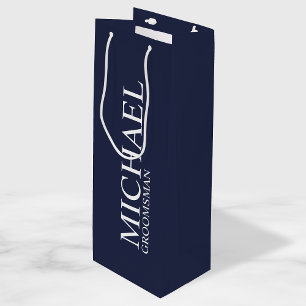 Modern Navy Blue Personalized Groomsman Wine Gift Bag